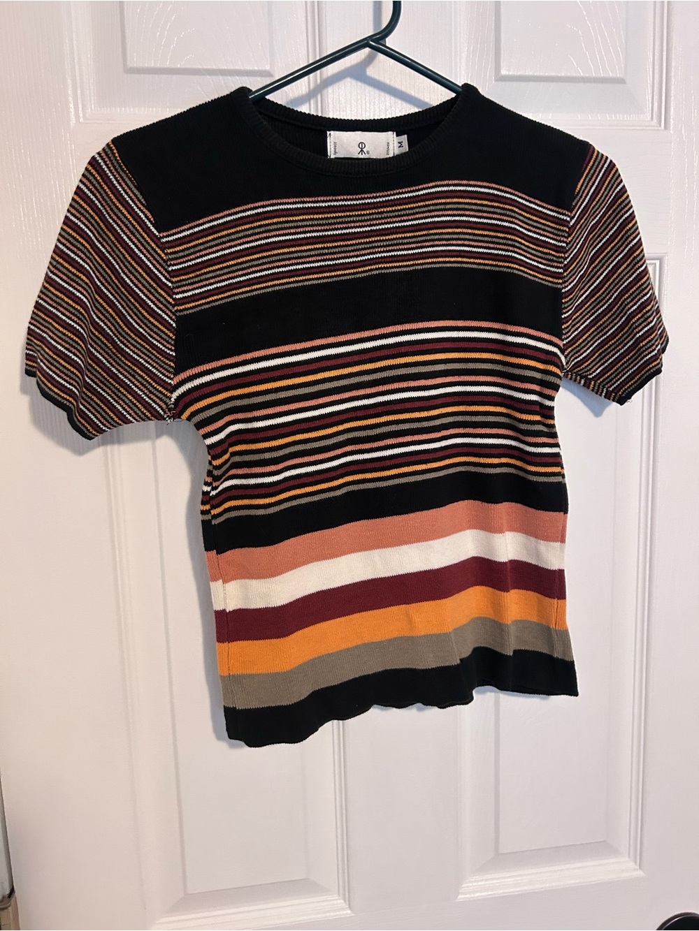 Vintage Rampage Black Sweater Top with Rust, Mustard & Cream Stripes-Made in USA